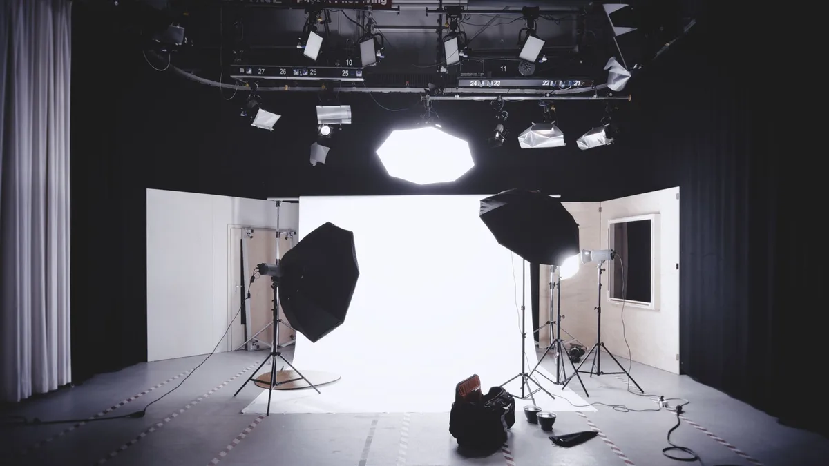 Professional photography studio with softbox lighting and a white backdrop, the type of setup used for ecommerce product shots